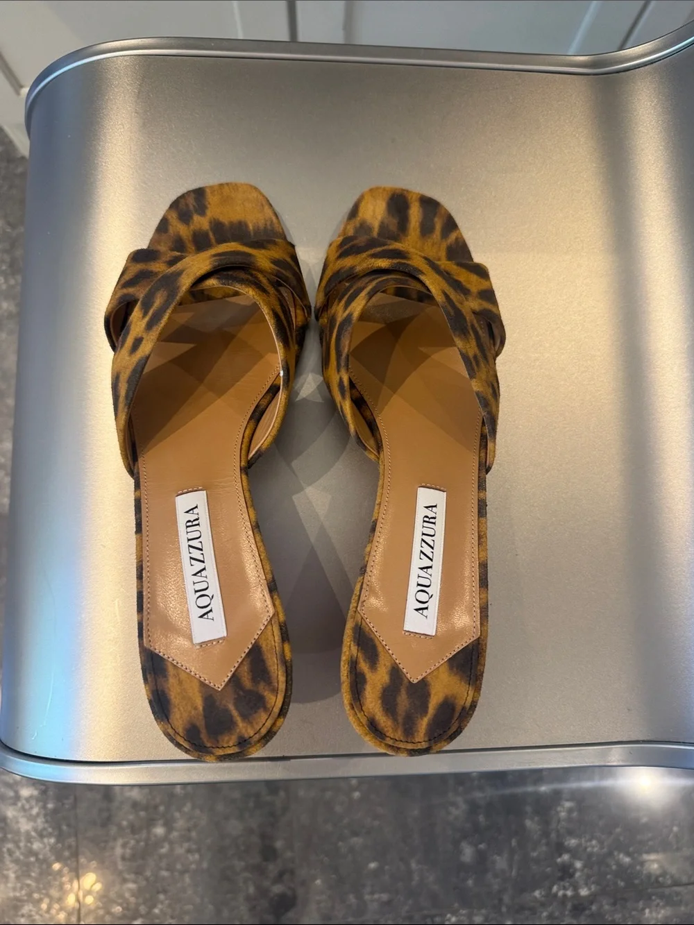 NIB Aquazzura Divine Leopard-Print Kitten Heel Sandals 50 mm - Picture 7 of 9